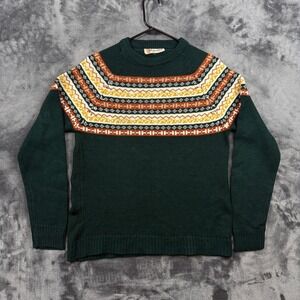 Sigallo Sweater Mens Large Green Vintage Fair Isle Nordic Knit Pullover